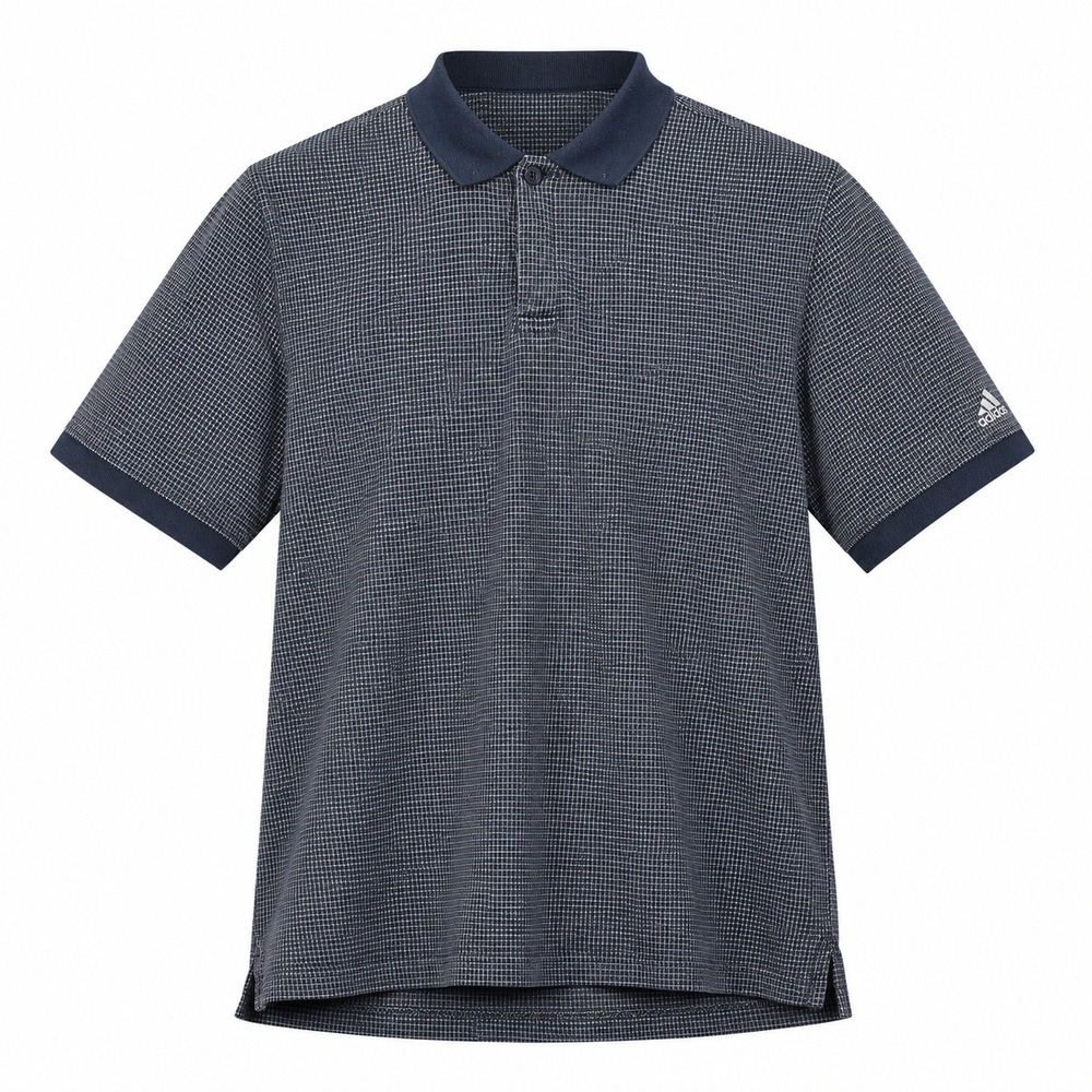 Adidas Polo Shirt Men 2XL Navy Blue Micro Check Short Sleeve Vintage 2004 939005